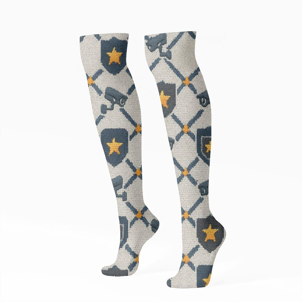 Security Guard Knit Illusion Badge Lattice premium sports knee-high socks