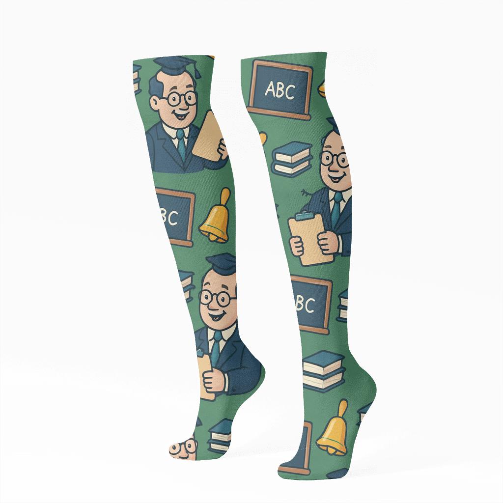 School Principal Chalkboard Lattice Parade personalized knee-high socks