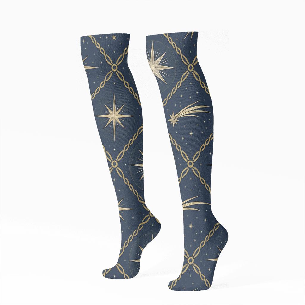 Midnight Garland Lattice With Star Of Bethlehem Icons designer print knee-high socks