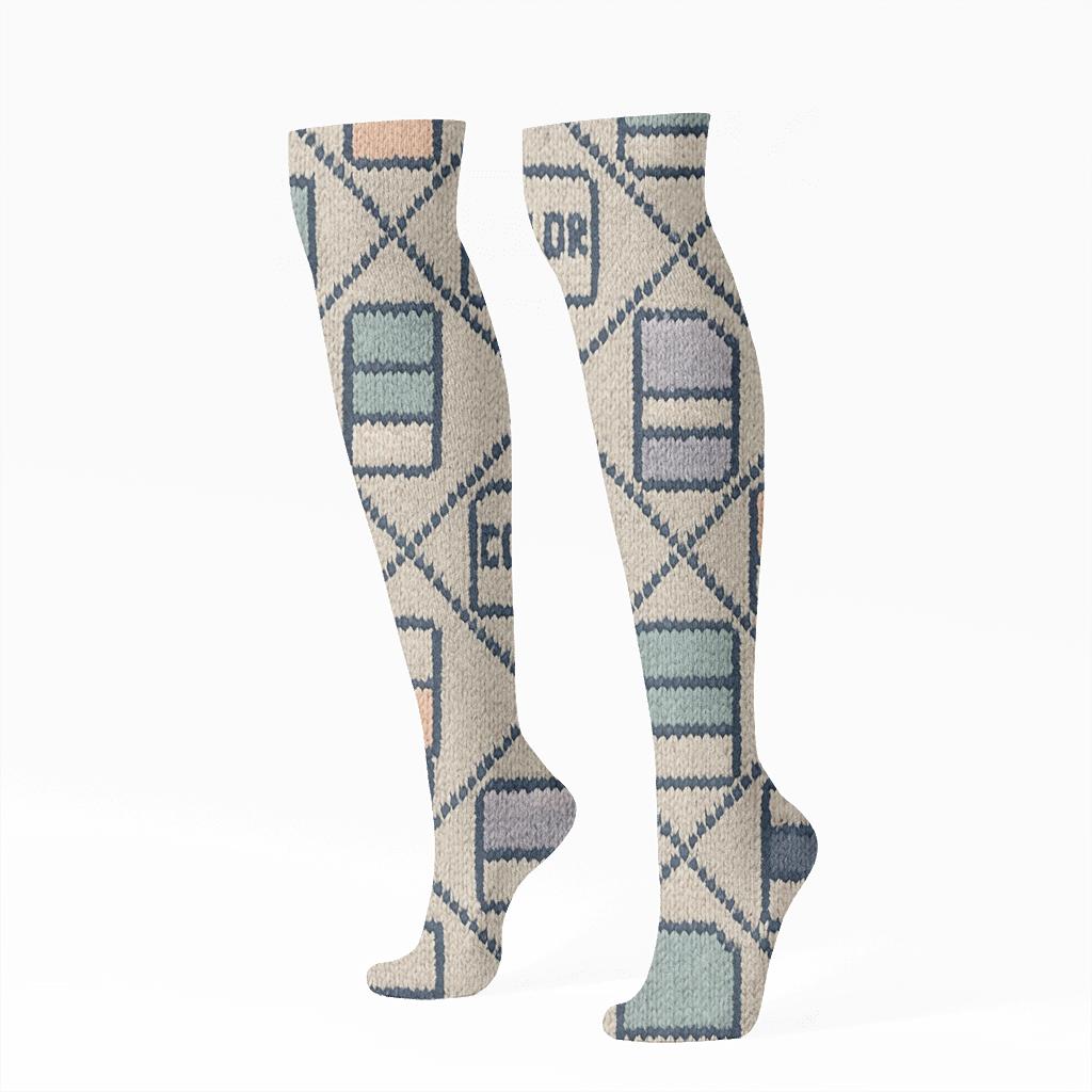 Graphic Designer Knitted Swatch Lattice trendy patterned knee-high socks