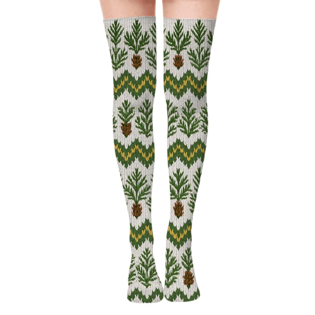 Fir Needle Chevron Wrap With Evergreen Branches trendy patterned over-the-knee socks