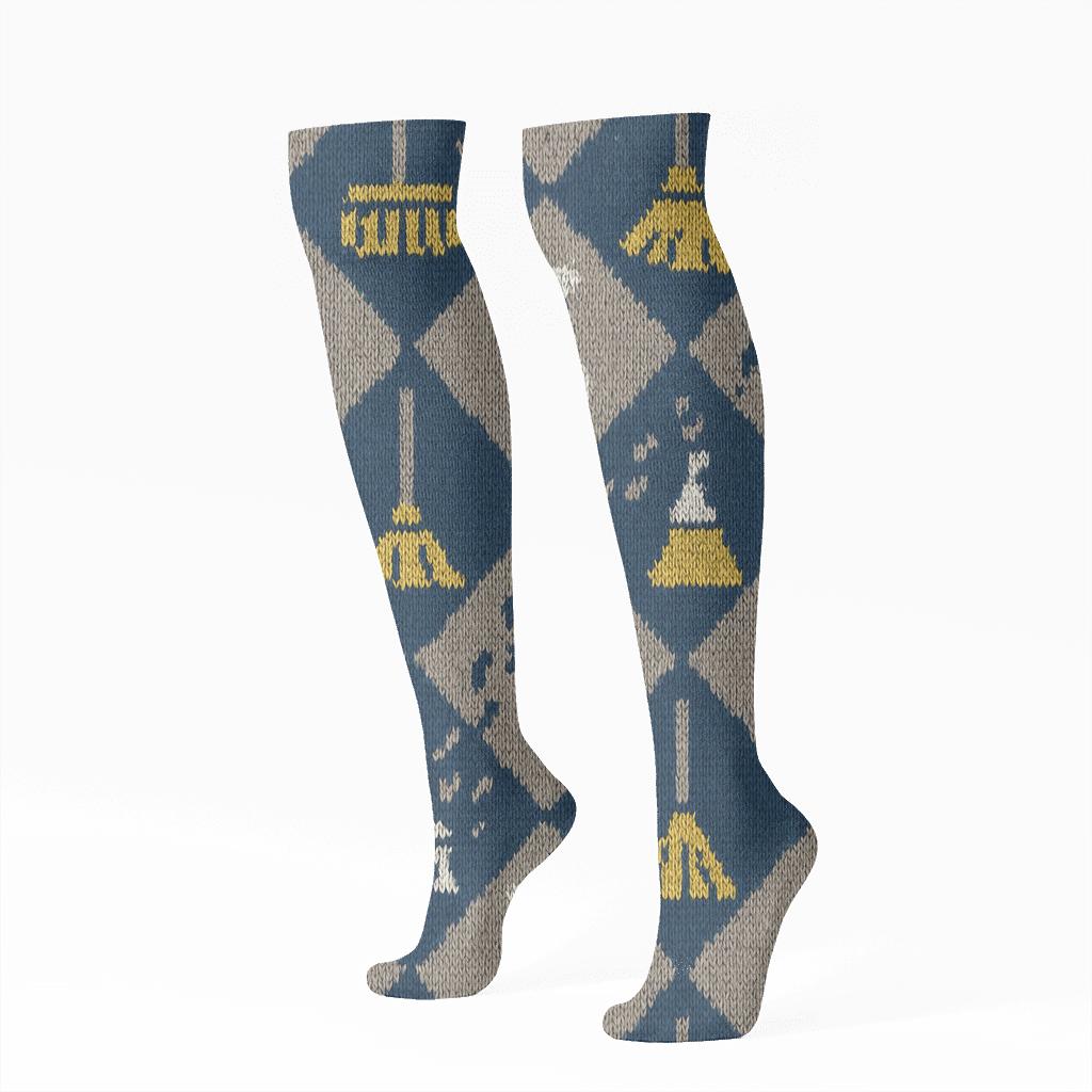 Knitted Floor Tile Illusion Custodian Pattern soft everyday knee-high socks