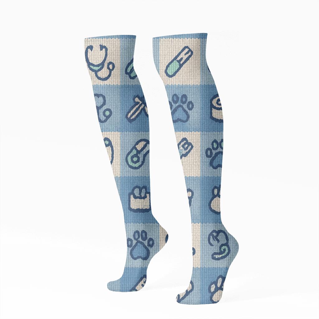 Knitted Clinic Checks For Veterinary Technician designer print knee-high socks