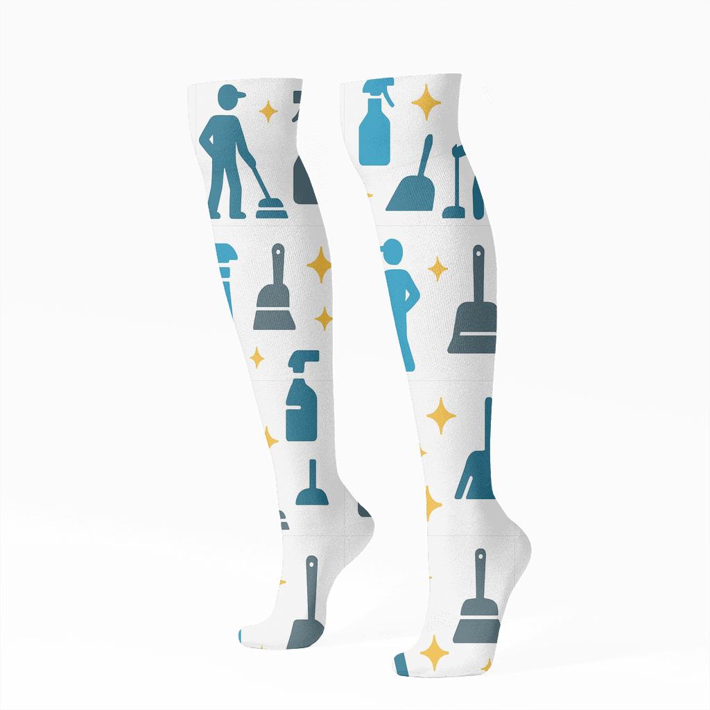 Spray Bottle Bands With Janitor Silhouettes unique graphic knee-high socks