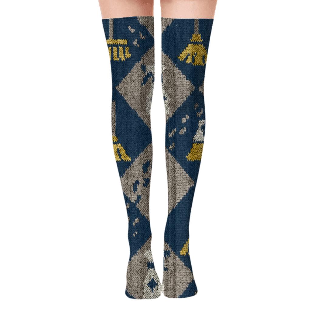 Knitted Floor Tile Illusion Custodian Pattern soft everyday over-the-knee socks