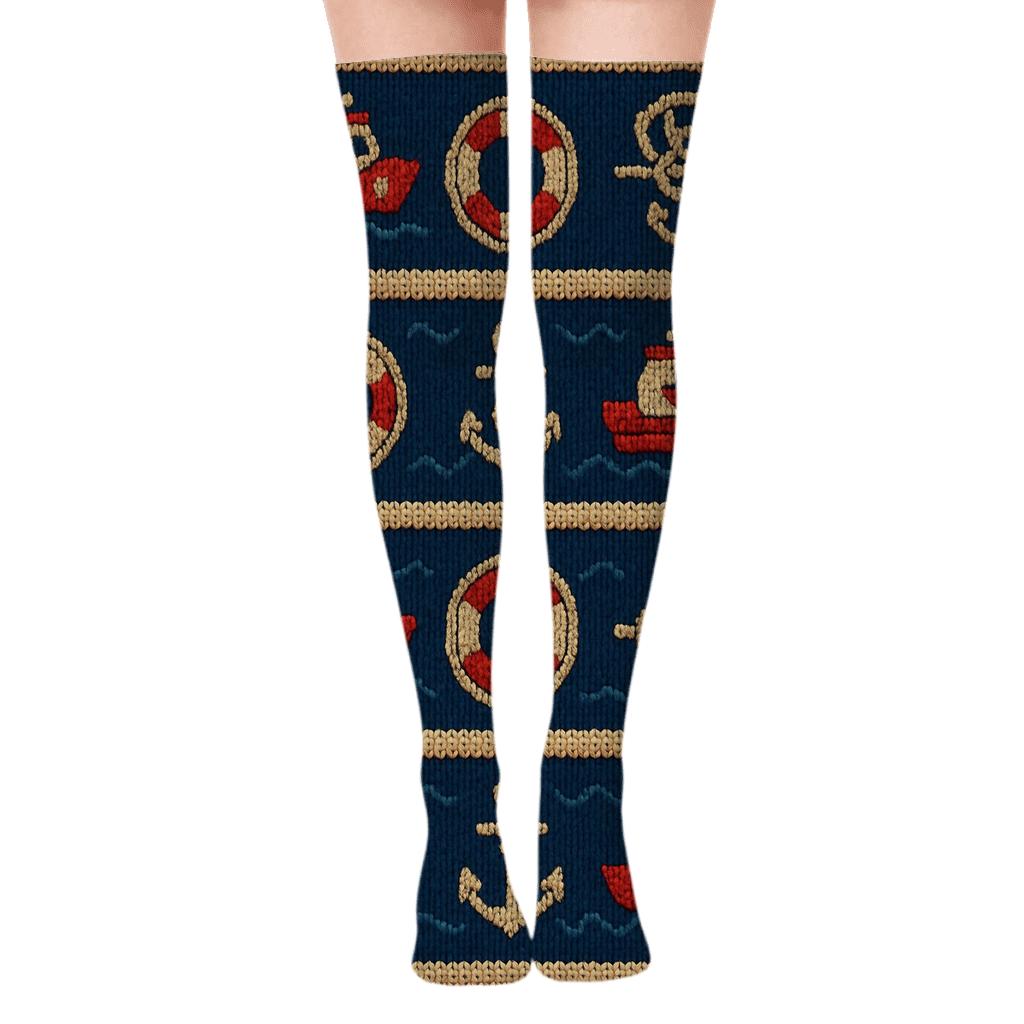 Knitted Coast Guard Officer Rope Band Repeat trendy patterned over-the-knee socks