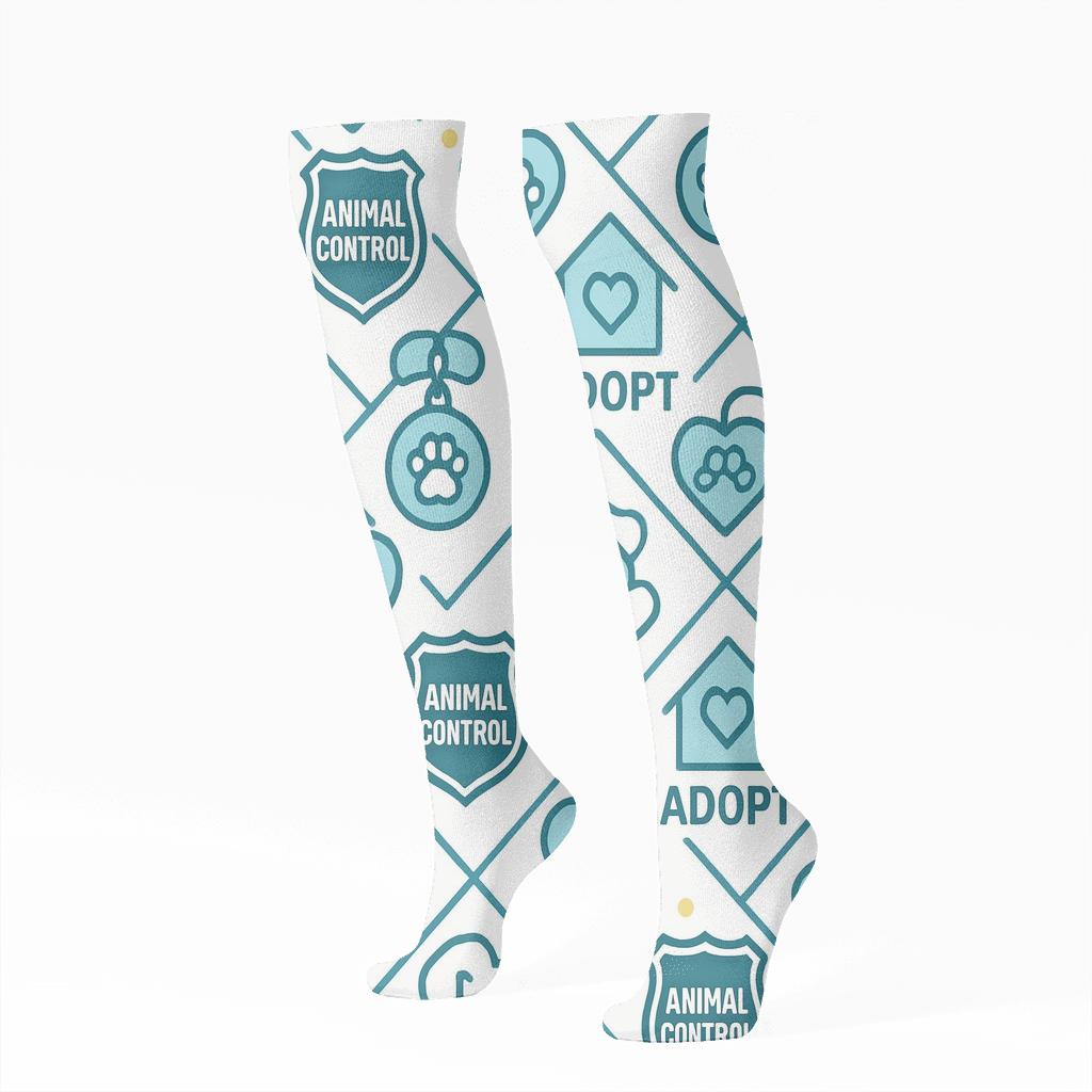 Community Badge Grid With Animal Control Officer Icons stylish athletic knee-high socks