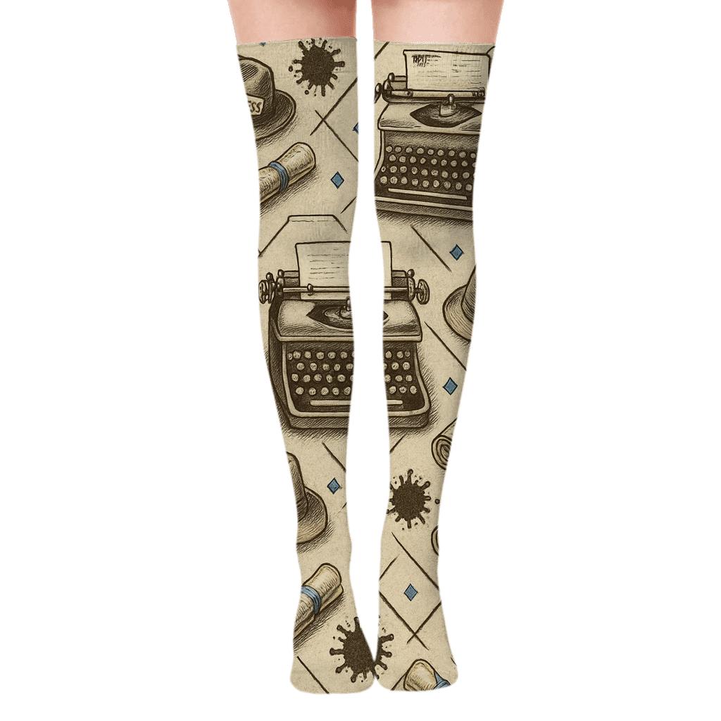 Newsprint Poster Look Journalist Lattice trendy patterned over-the-knee socks