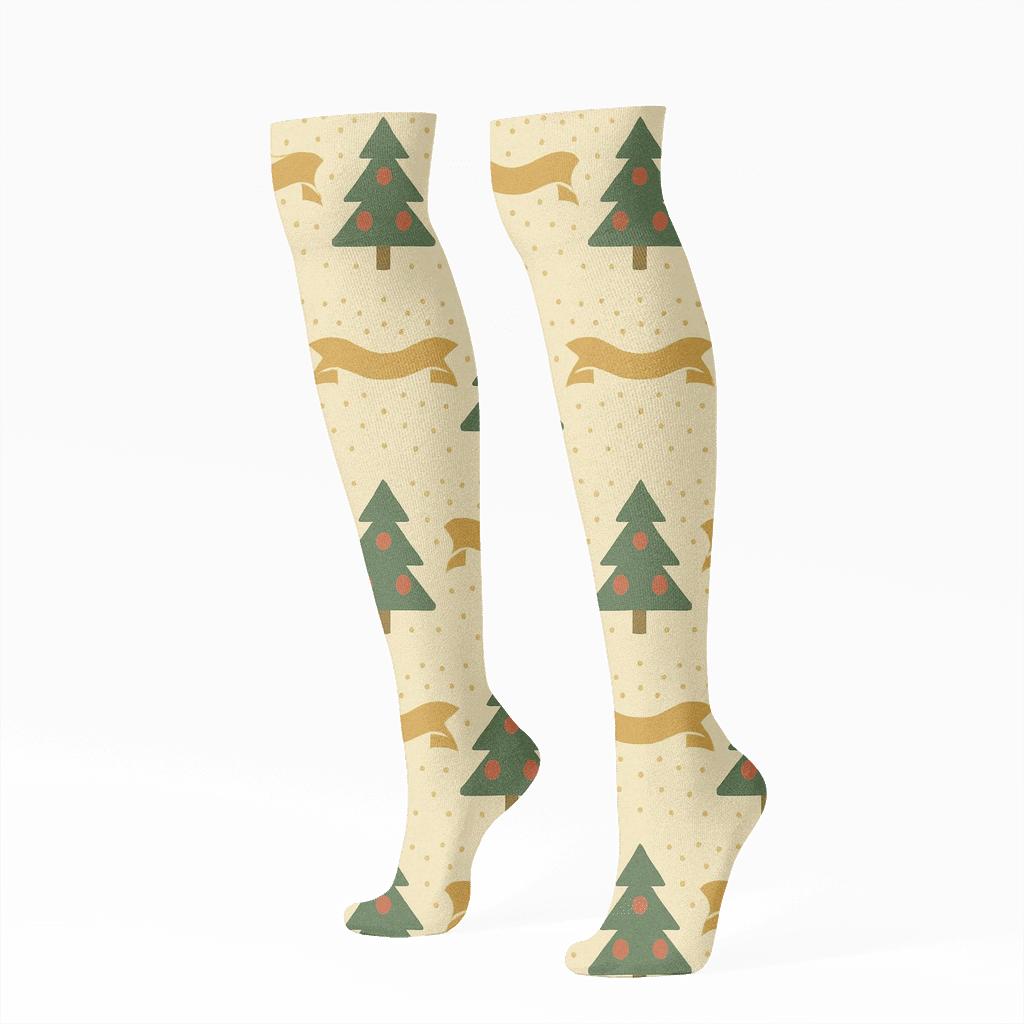 Vintage Holiday Poster Band Trees personalized knee-high socks