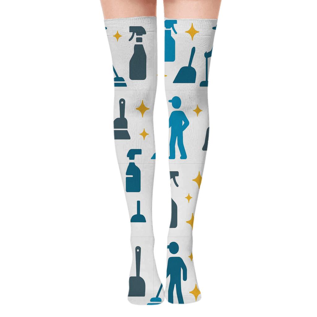 Spray Bottle Bands With Janitor Silhouettes comfortable cotton over-the-knee socks
