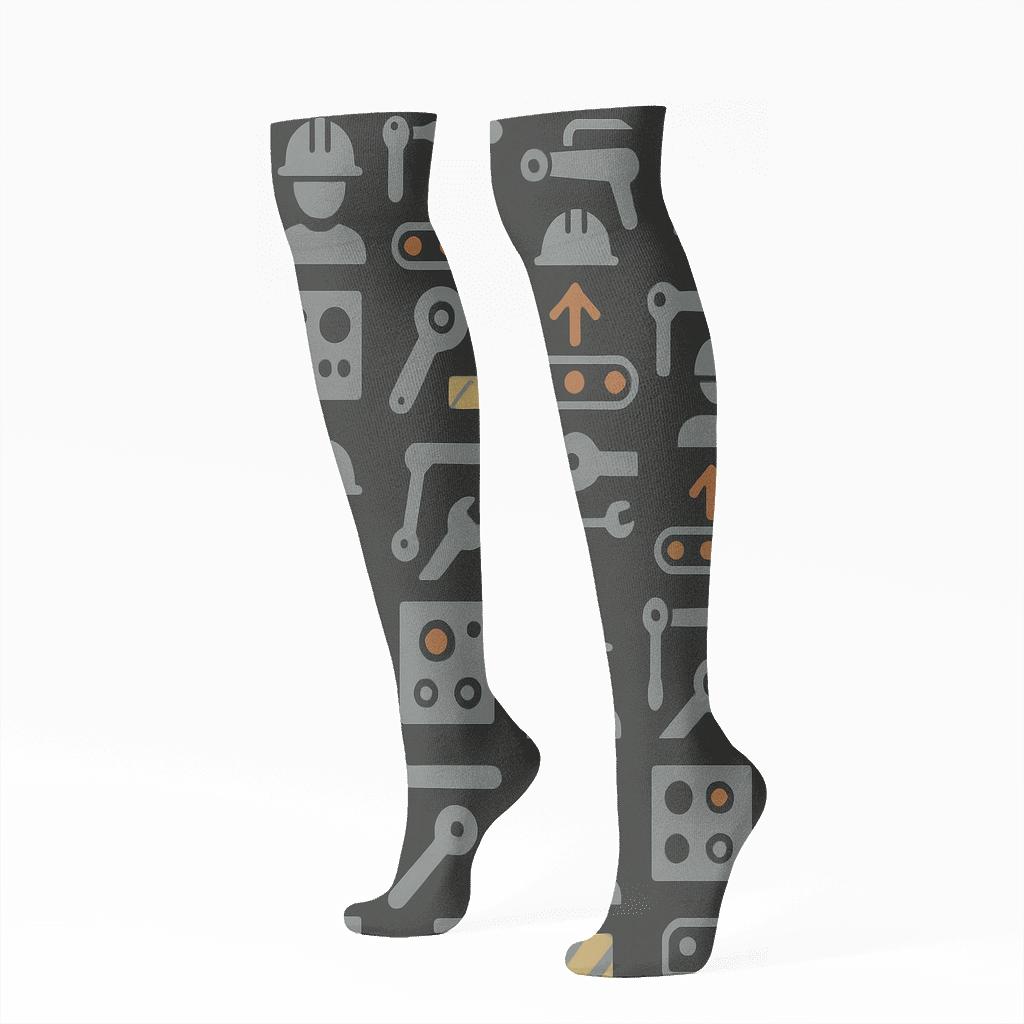 Toolbelt Grid For Factory Worker On Charcoal Field soft everyday knee-high socks