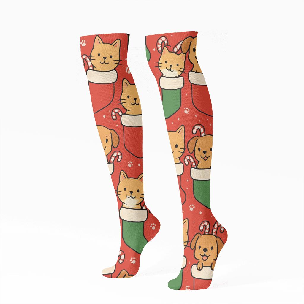 Holiday Pets In Stockings Repeat Wrap soft everyday knee-high socks