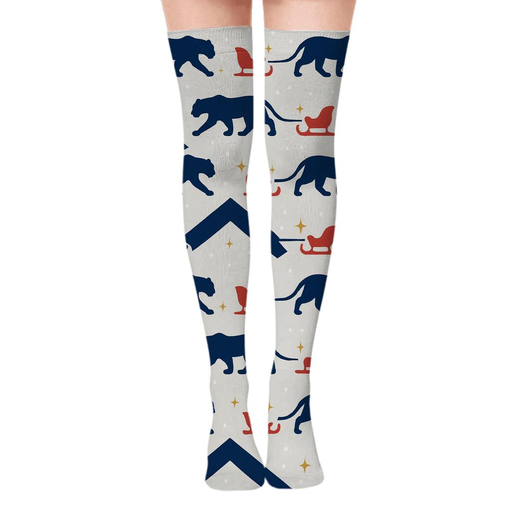 Navy Tiger Sleigh Chevron On Light Gray Background stylish fashion over-the-knee socks