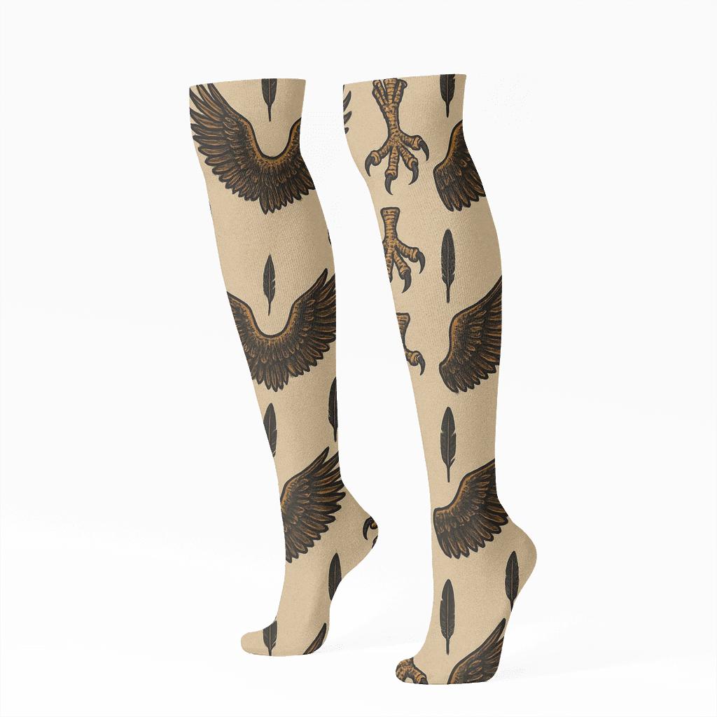 Eagle Wing Span Stripe Repeat On Beige Background soft everyday knee-high socks