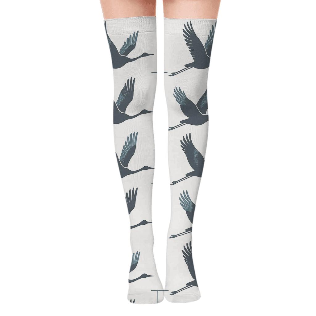 Crane Flight Mirror Repeat On White Background soft everyday over-the-knee socks