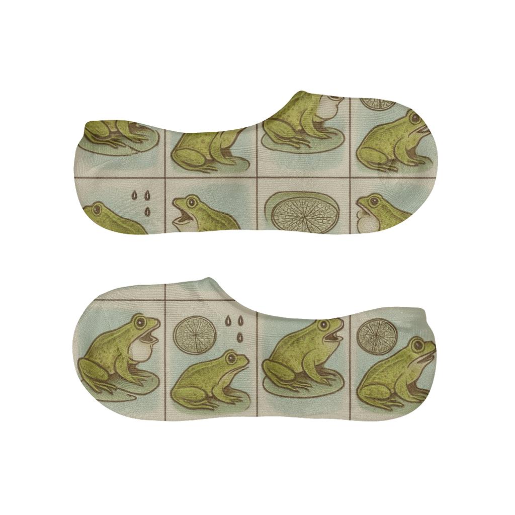 Vintage Wetland Poster Tiles With Frog personalized no-show socks