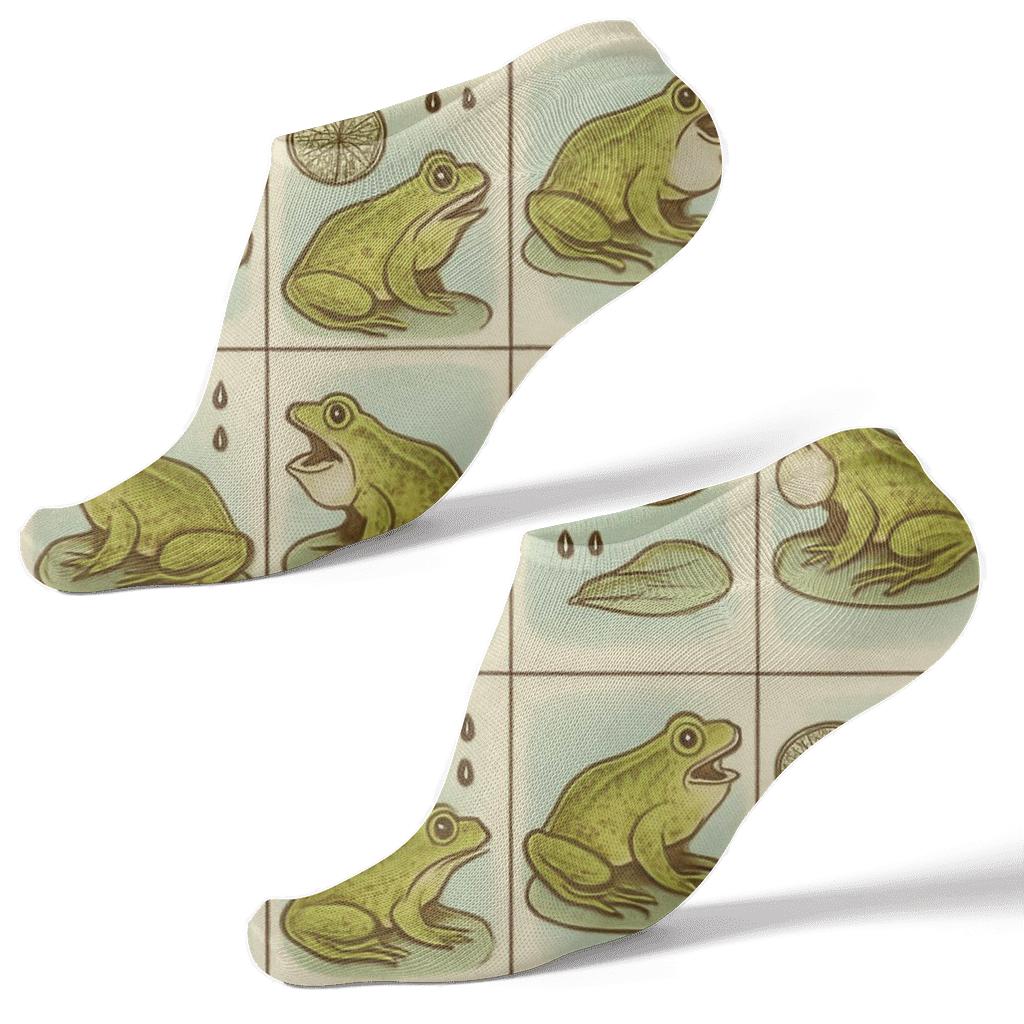 Vintage Wetland Poster Tiles With Frog soft everyday ankle socks