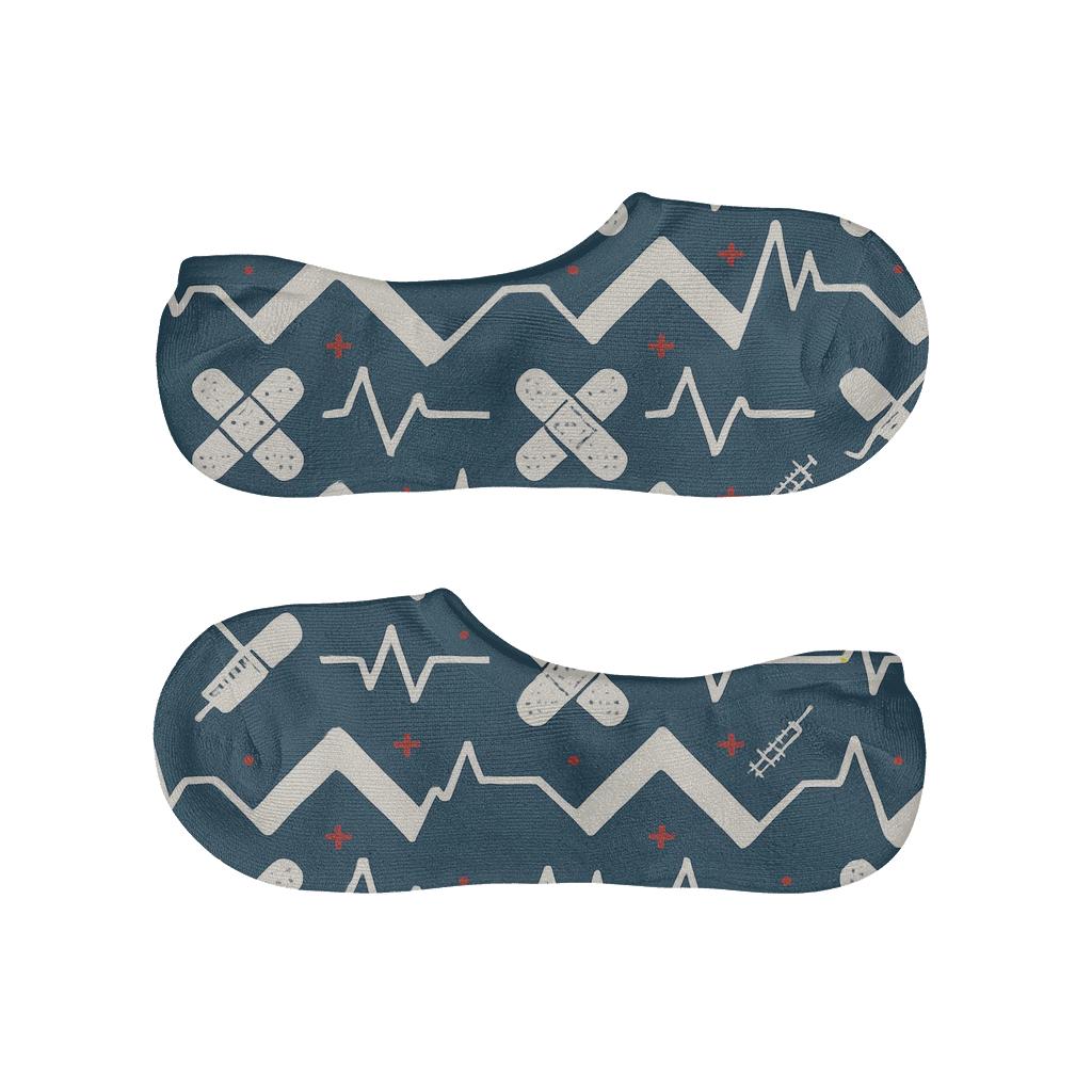 Doctor-Grade Band Aid And Heartbeat Chevron trendy no-show sock styles