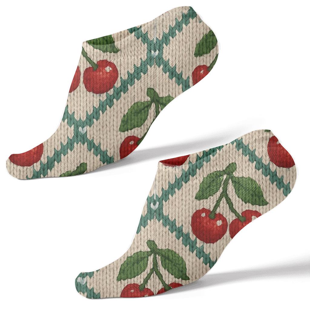 Knitted Illusion Cherry Lattice Repeat premium sports ankle socks