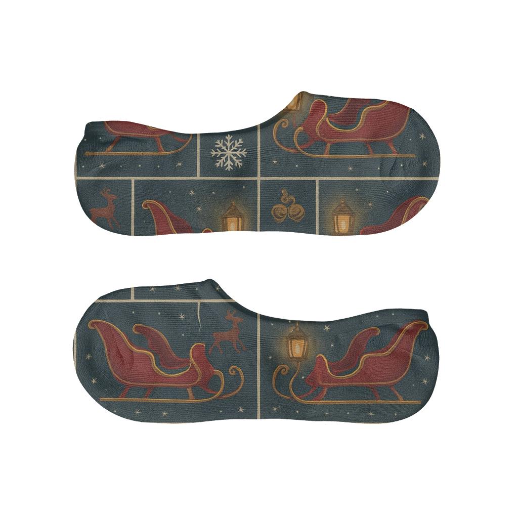 Midnight Blue Poster Tiles With Lantern Lit Sleigh custom no-show socks