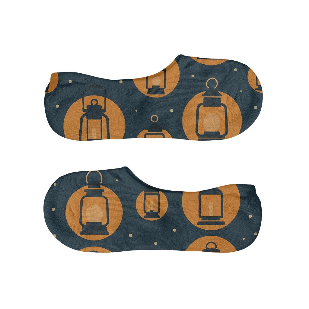 Midnight Blue Lantern Halo Grid designer print no-show socks