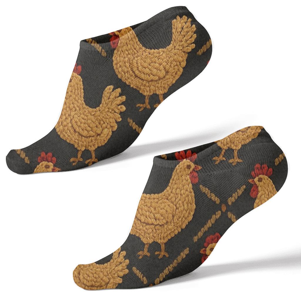 Knitted Chicken Feather Lattice In Mustard personalized ankle socks