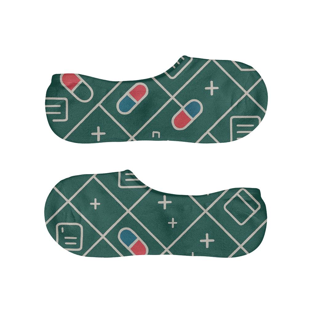 Capsule Lattice On Deep Green, Pharmacist custom no-show socks
