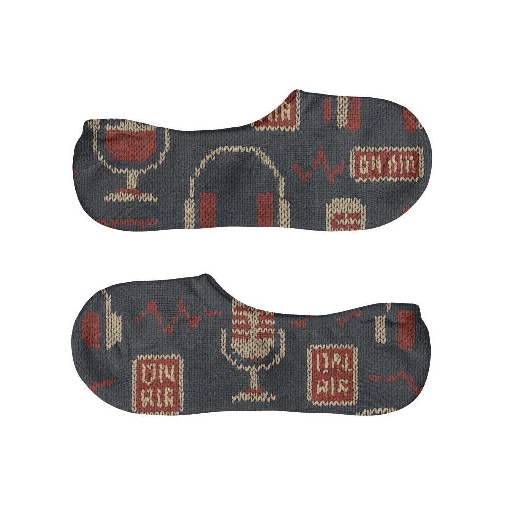 Knitted Radio Host Signal Sweater Grid designer print no-show socks