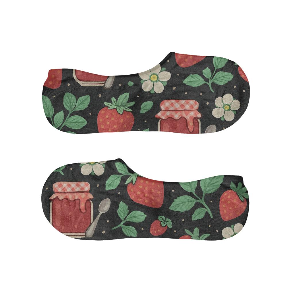 Midnight Strawberry Jam Jar Lattice designer print no-show socks