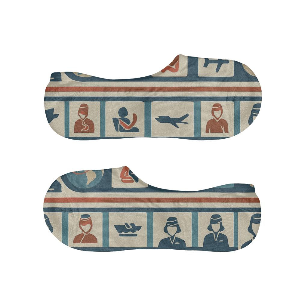 Vintage Airline Poster Look With Flight Attendant Stripes designer printed no-show socks