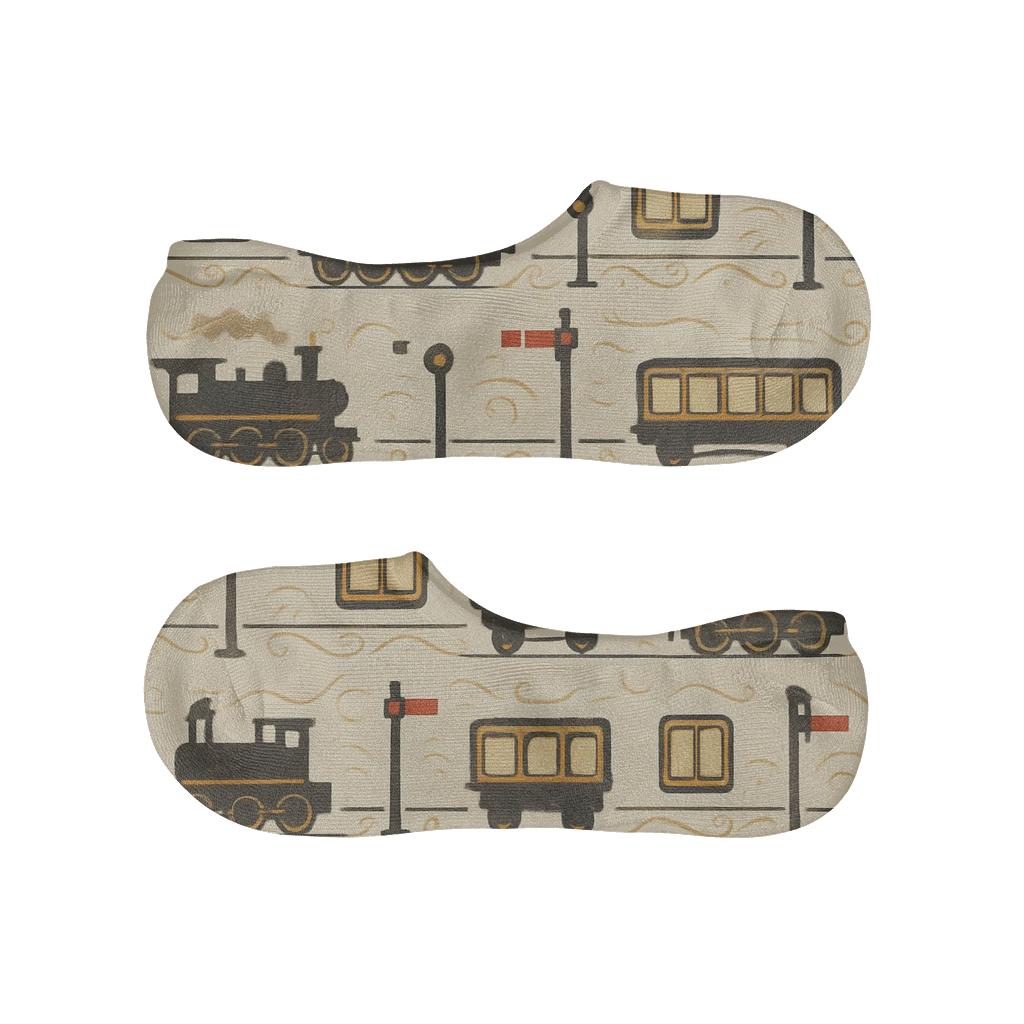 Vintage Travel Poster Look With Train Conductor Signals designer printed no-show socks