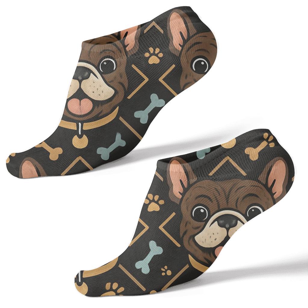 Brindle Bulldog Collar Lattice On Midnight Field designer print ankle socks
