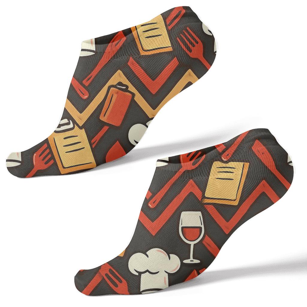 Restaurant Manager Hat And Utensil Chevron Lattice unique graphic ankle socks