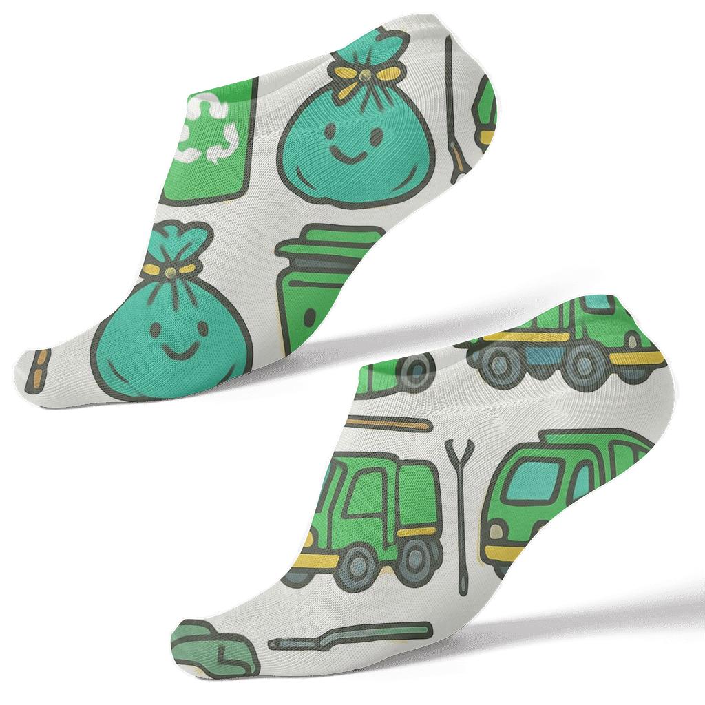 Recycling Parade Tiles With Garbage Collector Charm soft everyday ankle socks