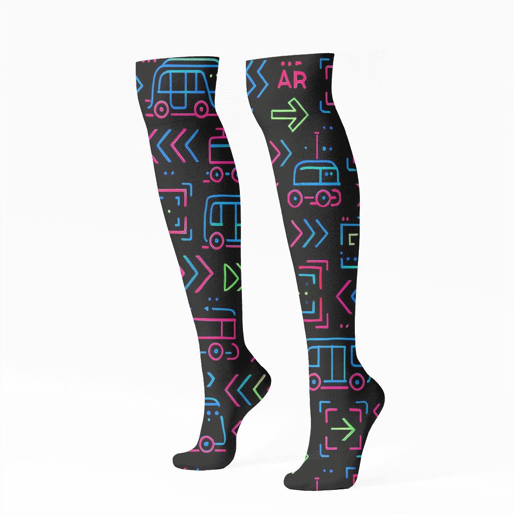 Neon Transit Icons In A 2025 Loop personalized knee-high socks