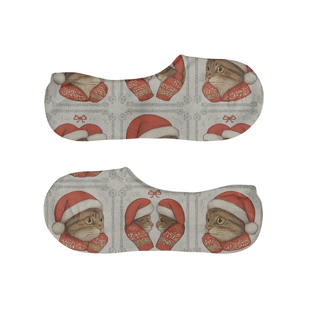 Mirrored Cat Mittens Snowflake Frame On Light Gray Background personalized invisible socks