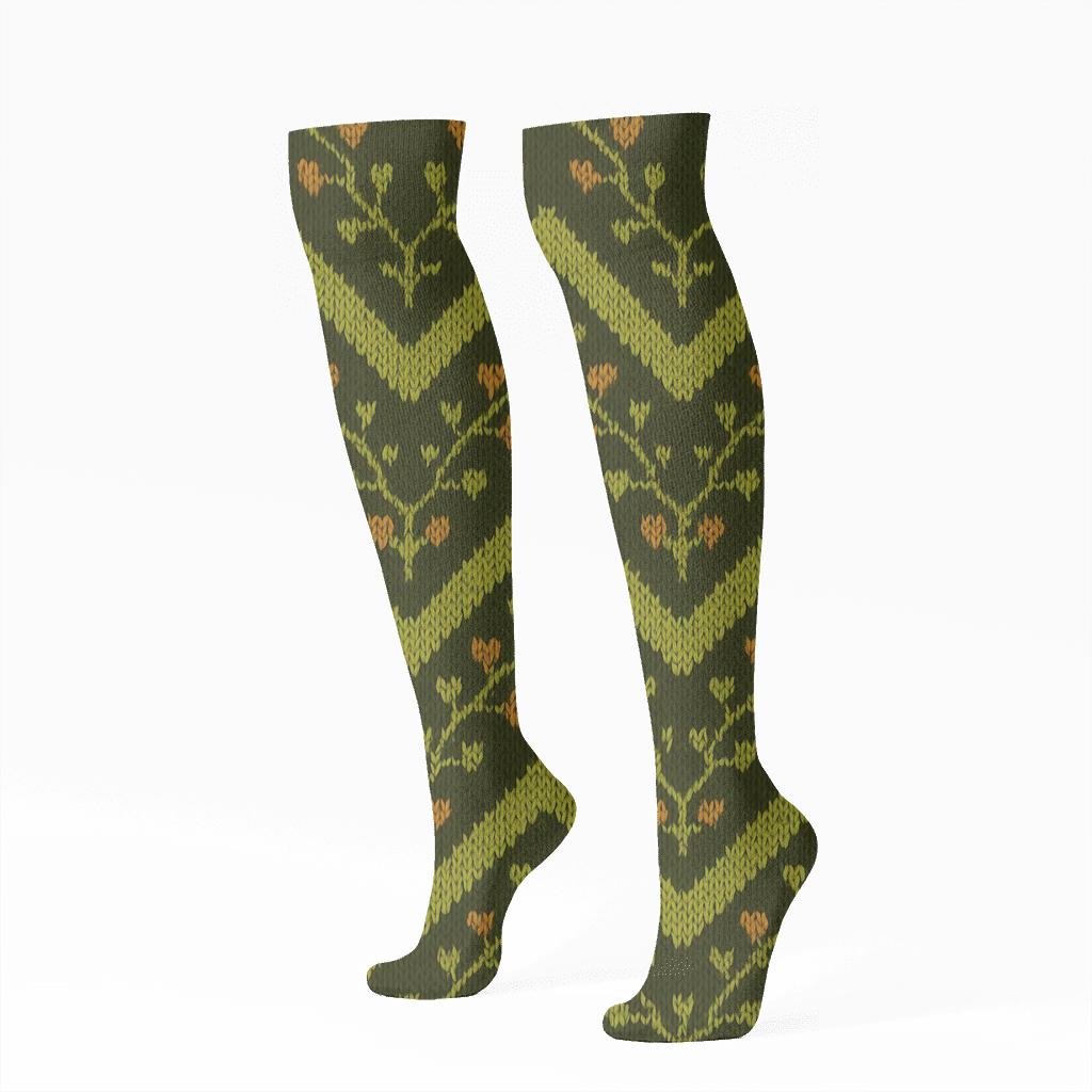 Knitted Ivy Chevron On Deep Olive personalized knee-high socks