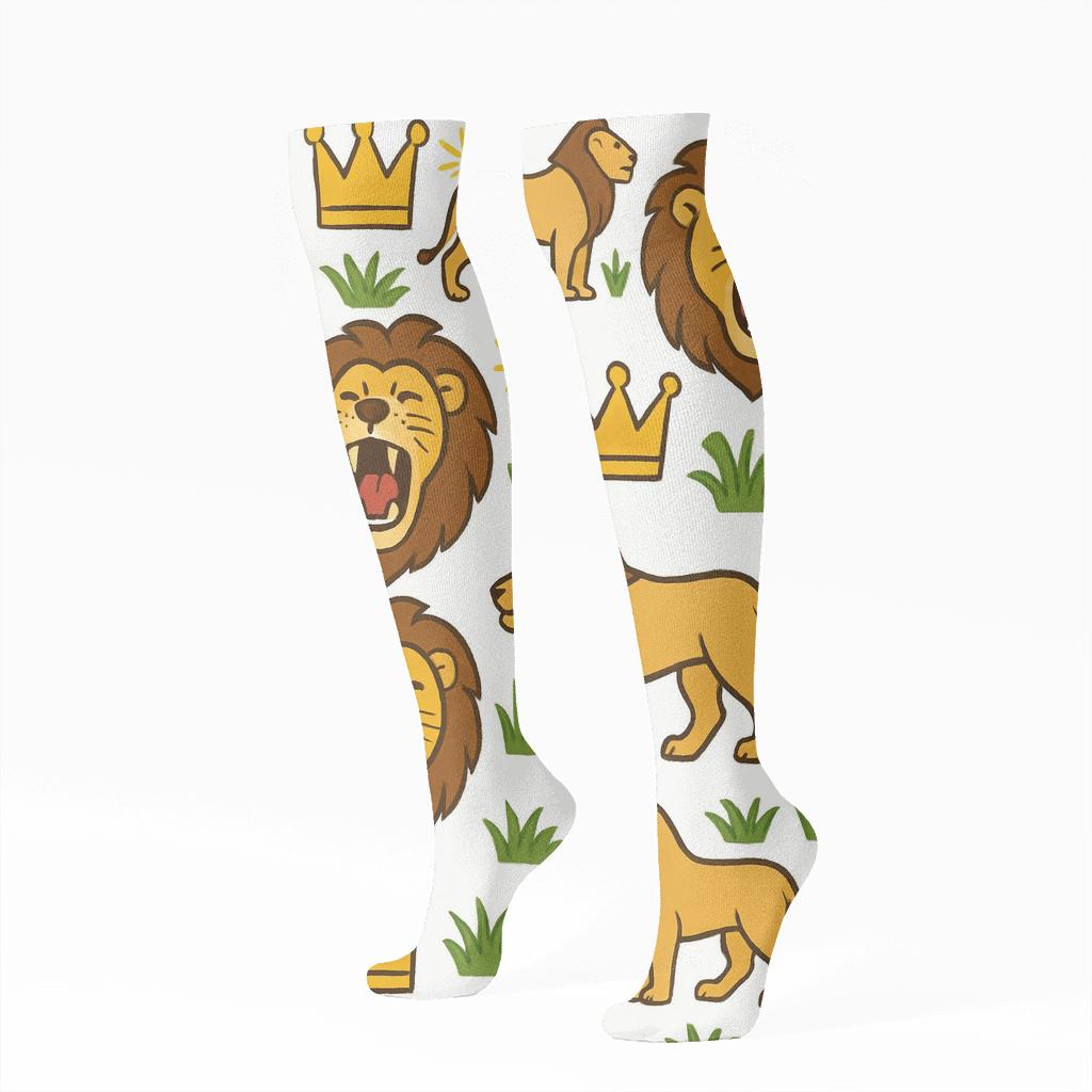 Crowned Emblems In Lion Parade designer print knee-high socks