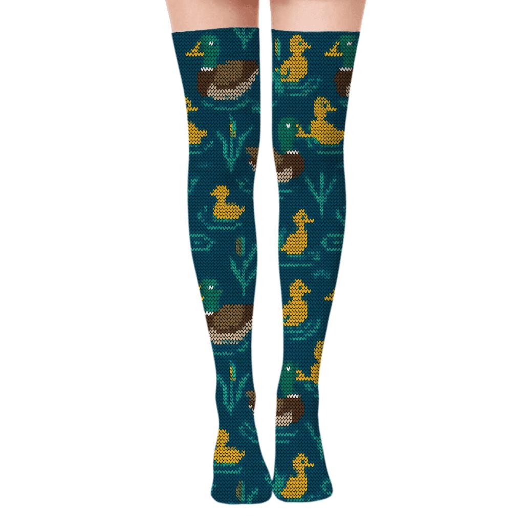Knitted Pond Ripple Duck Mosaic soft everyday over-the-knee socks