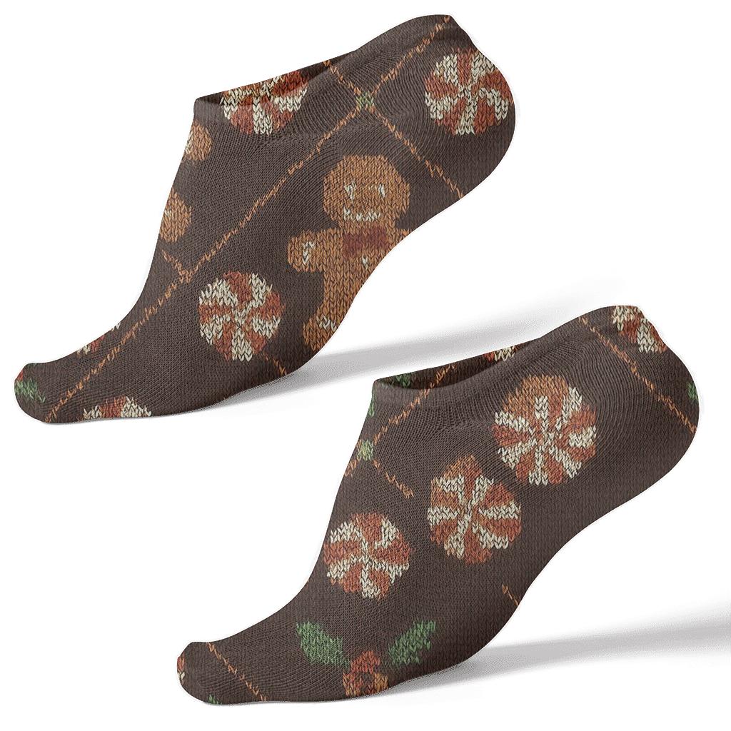 Gingerbread Tilework Holiday Knit Illusion unique graphic ankle socks