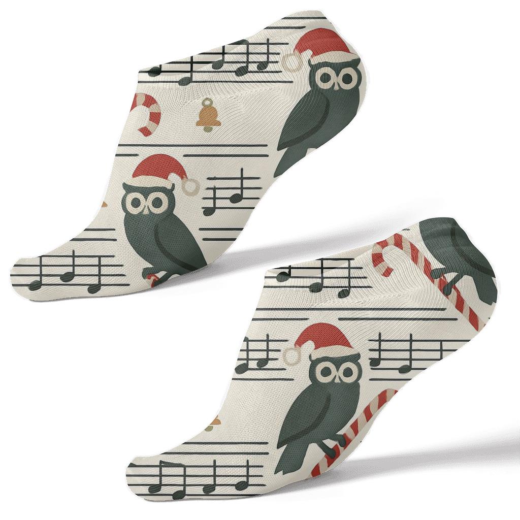 Owl Carol Sheet Music Stripes On Ivory Background trendy patterned ankle socks