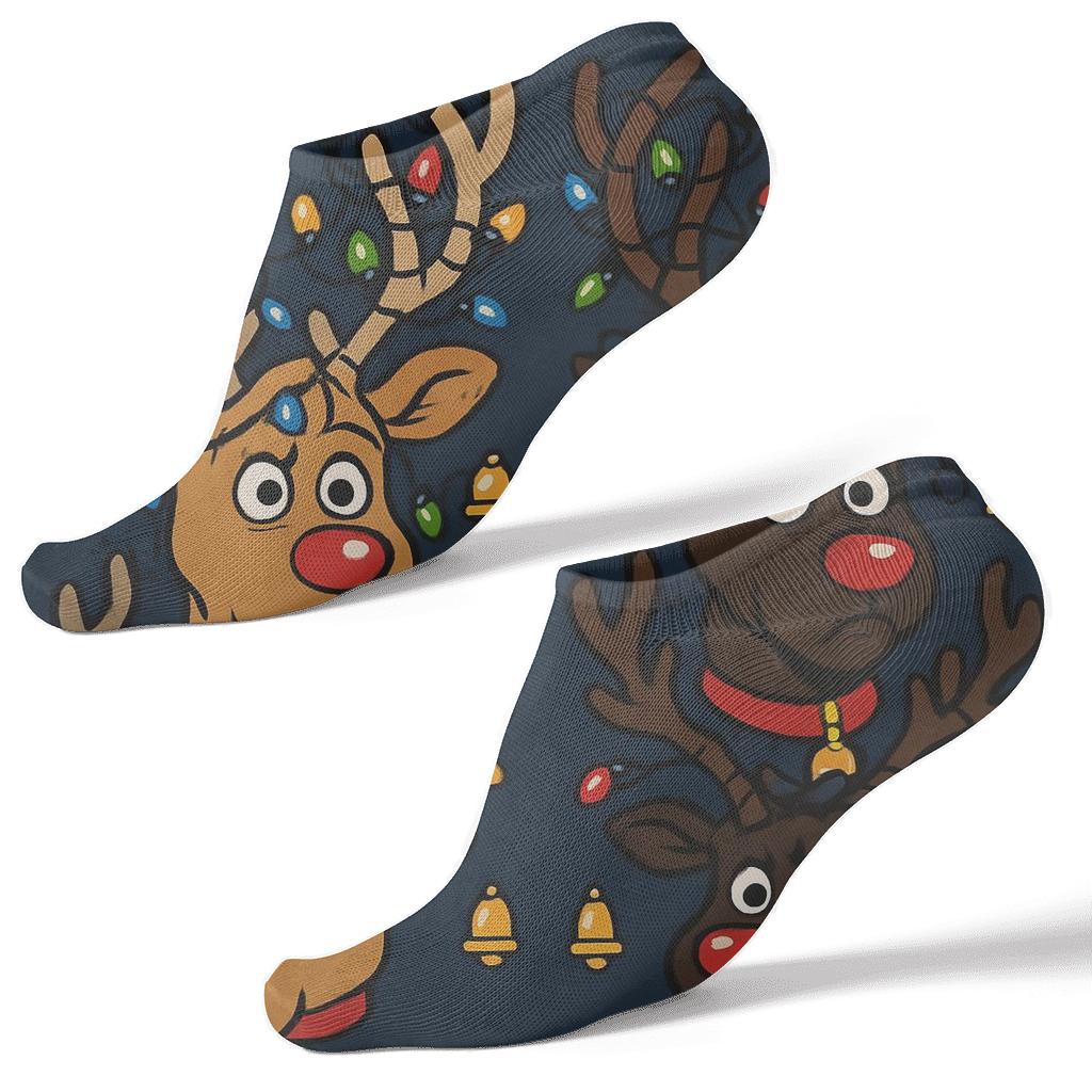 Reindeer With Xmas Garland Mirror Panels unique graphic ankle socks