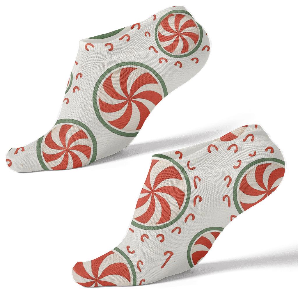 Peppermint Swirl Grid With Candy Canes Accents unique graphic ankle socks