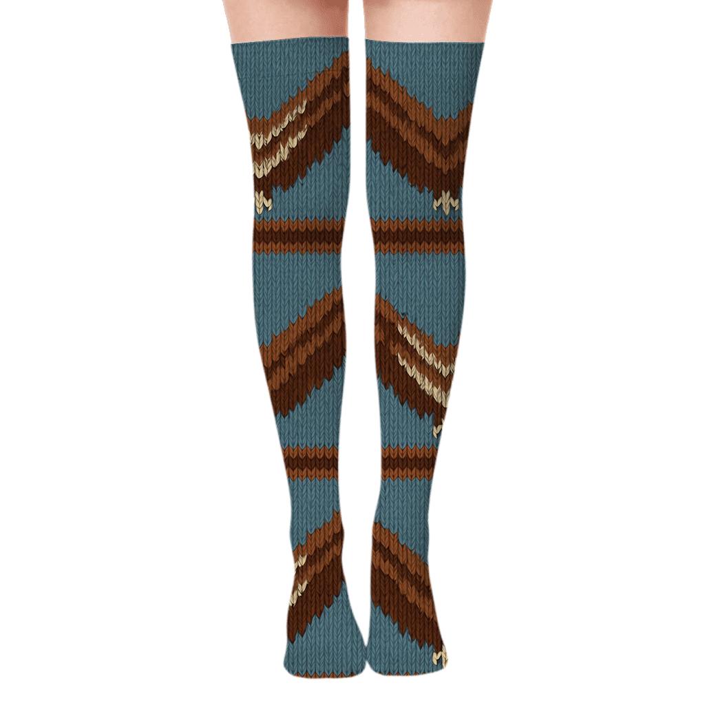 Feather Chevron Knit Illusion With Eagle Motifs custom over-the-knee socks