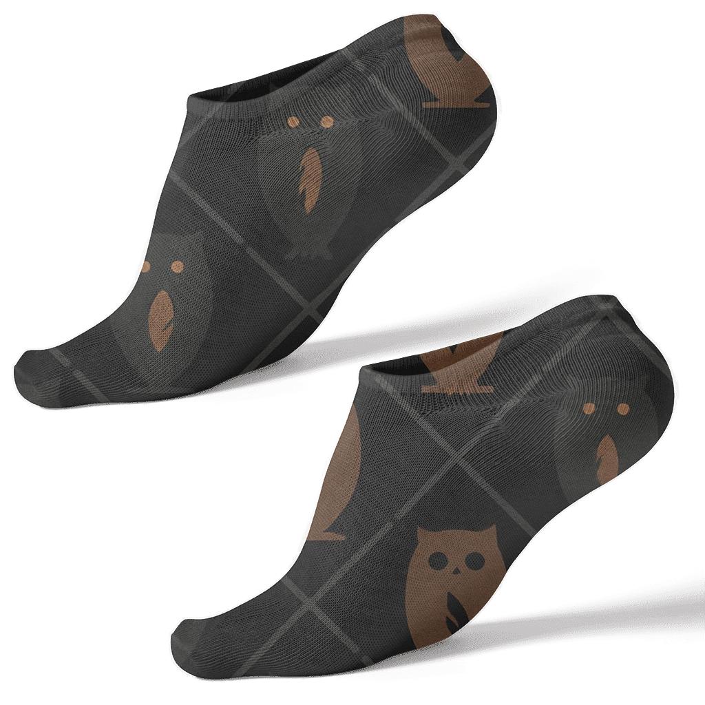 Owl Silhouette Diamond Grid On Black Background unique graphic ankle socks