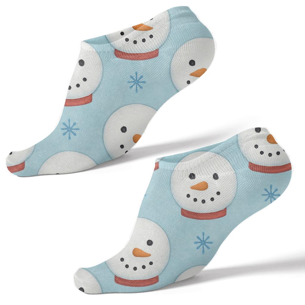 Holiday Snowman Polka Grid On Icy Blue designer print ankle socks