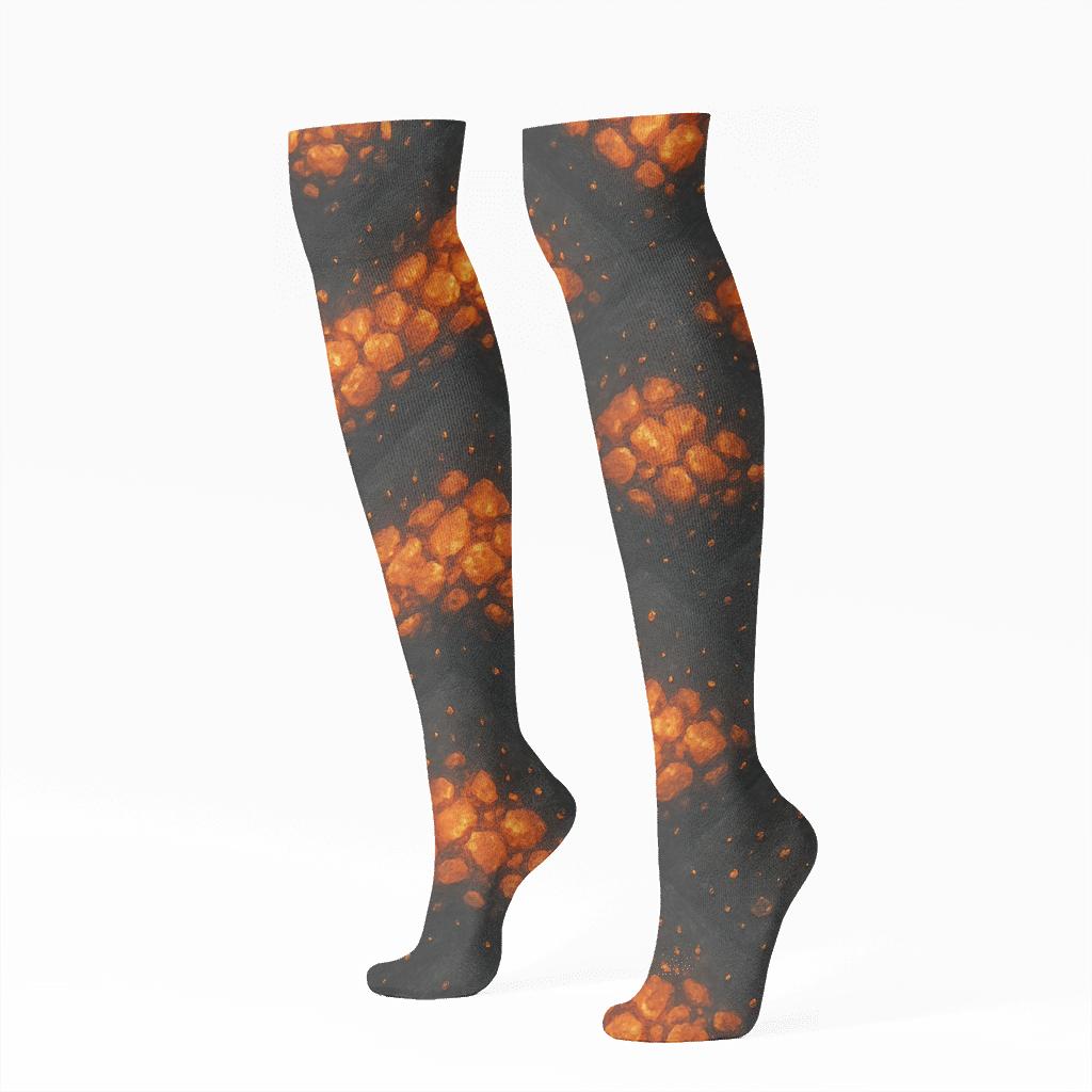 Heart Ember Bed Chevron On Charcoal Field comfortable cotton knee-high socks