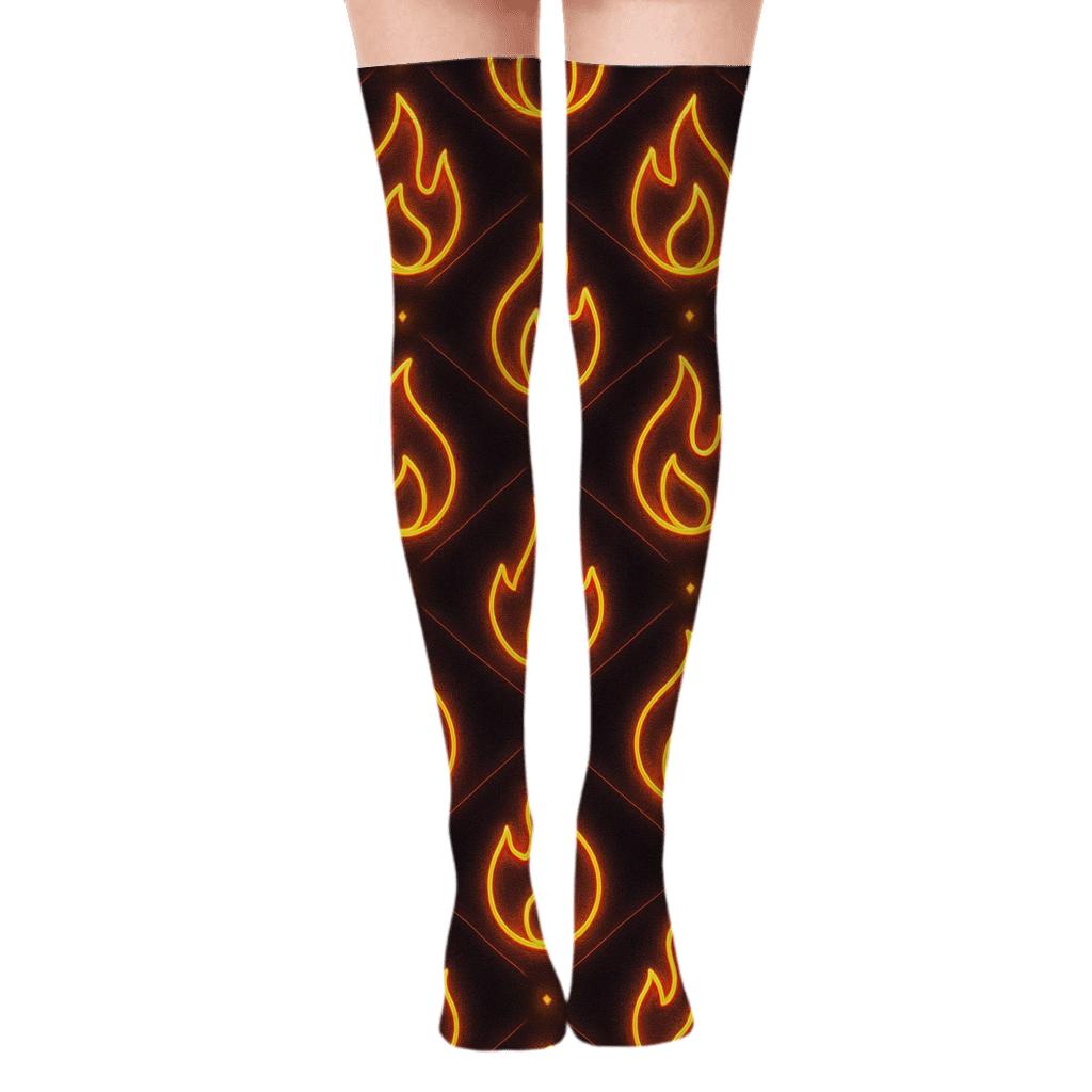 Neon Flame Signage Lattice On Charcoal Background custom over-the-knee socks