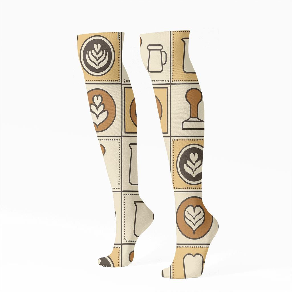 Latte Art Lattice With Barista Tools comfortable cotton knee-high socks
