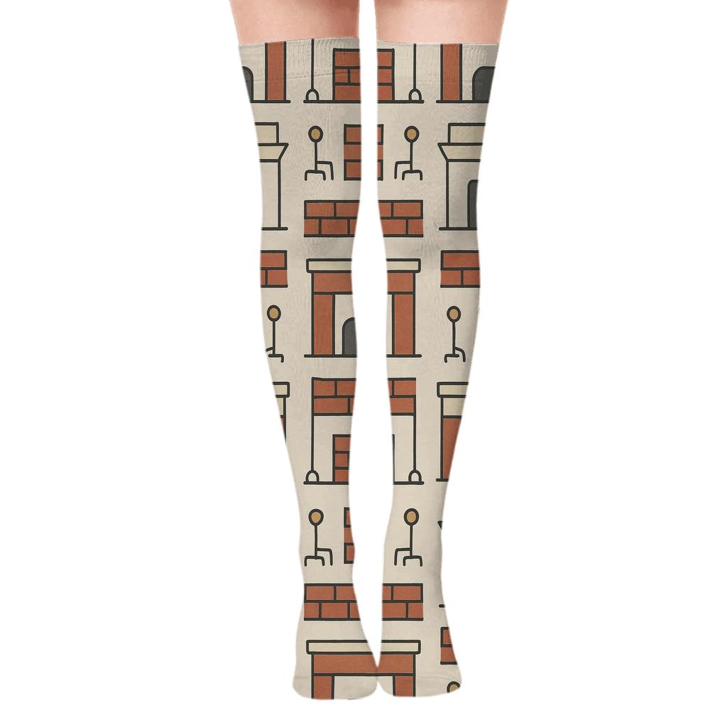 Hearth Tile Lattice With Heart Warmth trendy patterned over-the-knee socks
